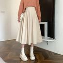 Fashion High Waist Pleated Skirt Women Korean Elegant College Style Midi Skirt Ladies Autumn Winter Thick A-line Skirts