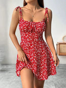 Vestido Curto Feminino Floral com Alças Finas - Sundress Praia Verão 2025