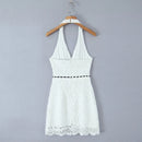 Vestido Feminino Branco com Renda Bordada e Halter - Sem Manga Costas Abertas Sexy Linha A Festa 2025