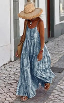Tie Dye Print Spaghetti Strap Dresses Women Bohemian Style Loose Backless Vacation Beach Long Dress Female Fashion Streetwear