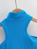 Women High Neck Crop Tank Top With Cut Out Detail Active Asymmetric Crop Tank Top