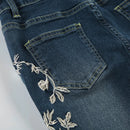 Flare Pants Jeans Women Embroidery Boot Cut Low Waist Washed Distressed Pockets Floor Length Streetwear 2025 Denim Trousers