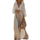 Women's Vacation Skirts 2 Piece Set Fashion Bohemian Outfits Sexy V-neck Long Sleeved Embroidery Blouse & Skirt Two Piece Set