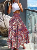 Women's Fashion Floral Print Skirt Casual High Waist Loose Long Skirts For Women Boho Holiday Beach Party Womens Clothing Summer