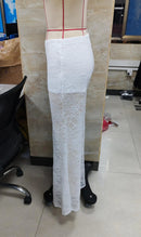 Womens Elegant Sheer Floral Lace See-through Long Pants Elastic High Waist Trendy Wide Leg Flared Trousers Streetwear