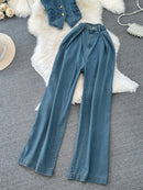 Faionable Denim ter Ne Crop Top And High Waist  Skirt Women's Set Summer Polyester Material Youthful Sle