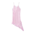 Vestido Curto Feminino de Cetim com Renda Assimétrica e Alças Finas - Sexy Festa 2026