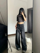 Slimming High-waisted Jeans For Women Pear-shaped Loose-fit Straight-leg Bell Bottoms Plus-size Female Denim Trousers