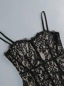 Vestido Longo Feminino com Renda e Alças Finas - Elegante Festa Noite