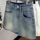 Women's Denim Skirts Vintage High Waisted Slim Fit Washed Jean Mini Skirts for Woman 2025 New Fashion Y2K A-Line Short Skirts