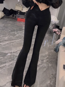 Fashion V High Waist Black Flare Pants Women 2025 Summer Korean Slim Fit Wide Leg Trousers Ladies Streetwear Bell Bottom Pants