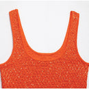 Knitted Sequined Crop Top Women Casual Slim Fit Square Collar Sleeveless Backless Bodycon Vest New Fashionable Ladies Basic Tops