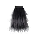 Women's Midi Skirt, Elegant Elastic Waist Contrast Color Autumn Tulle Skirt, Suitable for Street Party