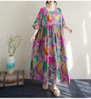 Boho Long Skirt Cotton Linen ort Sve round Ne fiti Flower plus Size Women Casual Summer Dr A-Line Skirt