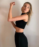 Women High Neck Crop Tank Top With Cut Out Detail Active Asymmetric Crop Tank Top