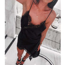 Vestido Mini Feminino Preto de Cetim com Renda e Alças - Sexy Costas Abertas Assimétrico Festa Noite
