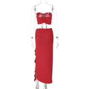 Two Piece Skirt Set for Women Sexy 3D Flower Tube Top High Split Long Maxi Skirt Womens Vacation Outfits