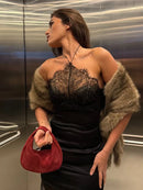 Vestido Bodycon Feminino com Halter e Renda - Sexy Costas Abertas Fitness Festa Clube