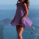 Vestido Feminino Elegante com Halter e Saia Evasê - Sem Manga Costas Abertas Praia Verão
