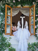 Vestido de Festa Princesa com Bordado Floral e Manga Bufante - Branco
