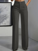 Women's High Waist Dress Pants - Flowy Straight Leg Trousers, Minimalist Office Tailored Pants