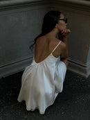 Camisola Feminina Sexy com Renda e Alças - Mini Vestido Sem Manga Costas Abertas Decote V Solta Noite