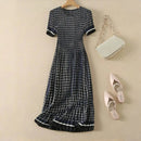 Pleated dress, women's waist collection, short sleeved floral long skirt, elegant 2024 summer new style DRESS