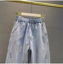 High waisted Jeans For Summer 2025 New Loose Elastic waist Hot pressed Diamond Pants Women's Casual Denim Trousers