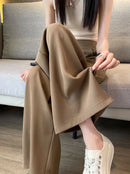 Women Wide Leg Pants Summer High Waist Casual Office Lady Straight Trouser Vintage Comfort Female Pocket All Match Solid Pants