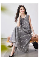 VIMLY Chinese Style Floral Print Skirt Set Women 2026 Summer Outfit Sleeveless Top Maxi Skirt Lady Two Piece Clothing Set A6121