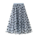 New 2024 Fashion Elegant Floral Summer Tulle Skirt Womens Spring Summer High Waist Pleated Skirts Ladies Blue Maxi Skirt Female