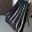 Elegant High Waist Panel Versatile Pleated Skirt Spring and Autumn Retro Fashion Stripe Mini Knitted Skirt Women's Mixed Color