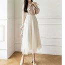 Elegant Multi-Layered Tulle Skirt Long Dress Women's Autumn Winter High Waist Cake Skirt Style Slimming Elegant Midi Skirt