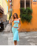 Elegant Chiffon Tops Skirt Set Women Stylish Floral Strap Off Shoulder Halter Crop Top Maxi Skirt Summer Beach Vacation Outfit