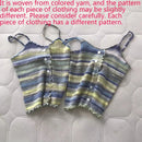 2024 New Stripe Print Spaghetti Strap Top Casual Ruffle Trim Button Front Knit Cami Top For Summer Women's Clothing