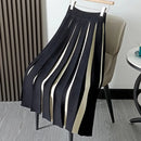 Elegant High Waist Panel Versatile Pleated Skirt Spring and Autumn Retro Fashion Stripe Mini Knitted Skirt Women's Mixed Color