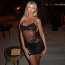 Vestido Feminino Sexy Slim com Renda See Through e Vazado - Sem Manga Costas Abertas Festa Clube