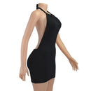Vestido Mini Feminino Y2K Sem Manga com Halter - Bodycon Costas Abertas Sexy Elegante Festa Clube Verão