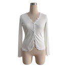 Casual Knitwear Lace V-Neck Cardigan Women Slim Solid Long Sleeves Commuting Cropped New Outwear Women's Knit Cardigan Top 2026