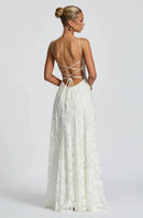 Vestido Longo Feminino Maxi com Alças Finas e Amarrão - Sexy Ombro Frio Festa Clube