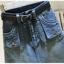 Women's Denim Skirt Zipper Blue High Waist Short Coquette Mini with Pocket Female Jeans Skirts Tight Gyaru Sexy Wrap Premium V