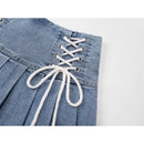 Denim Pleated Skirts Women Cute Lace-up Chic Girlish Summer Mini Skirt Korean Style Fashion Sexy High Waist Streetwear College