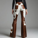 Western Cow Pattern High Waist Flare Pants for Women Autumn Street Trousers Elastic Waist Comfortable Bodycon Bottoms Pants