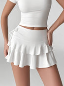 Pleated Mini Skirt Women Solid Color Sexy Folds Drawstring Leace-up Simple All-match Short Skirts Fashion Hot Girl Streetwear
