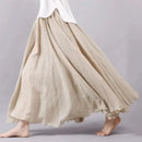 Boho Beach Women's Skirt - Linen Cotton Blend Elastic Waist Long Pleated Maxi, Vintage Summer Casual Skirt Faldas Saia