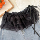 Lace Mini Skirts Women Elegant Sweet Lolita Short Skirts High Waist Y2k Streetwear Ruffle Skirts Lace Trim Butt Curtain Skirt