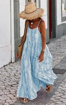 Tie Dye Print Spaghetti Strap Dresses Women Bohemian Style Loose Backless Vacation Beach Long Dress Female Fashion Streetwear