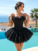 Vestido Mini Feminino Floral com Renda e Tomara que Caia - Sem Manga Costas Abertas Coquetel Festa