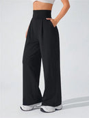 Casual High Waist Wide Leg Pants Women Summer Black Fitness Running Yoga Sport Trousers Straight Jogger Leggings