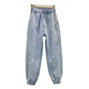 High waisted Jeans For Summer 2025 New Loose Elastic waist Hot pressed Diamond Pants Women's Casual Denim Trousers